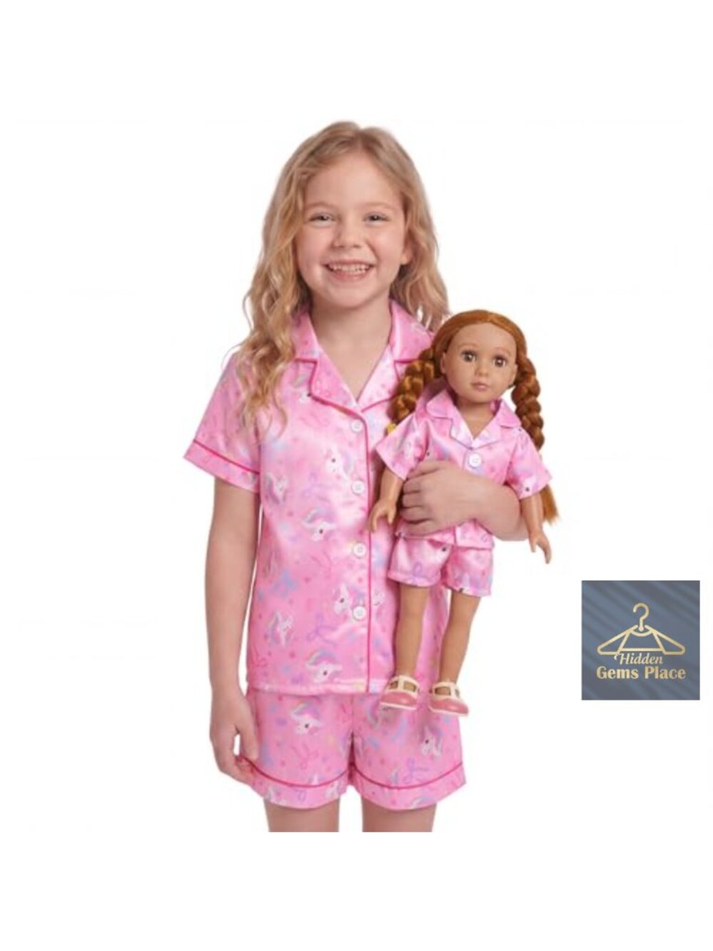 Girls Satin Pajama Set with Matching 18 Inch Doll Clothes